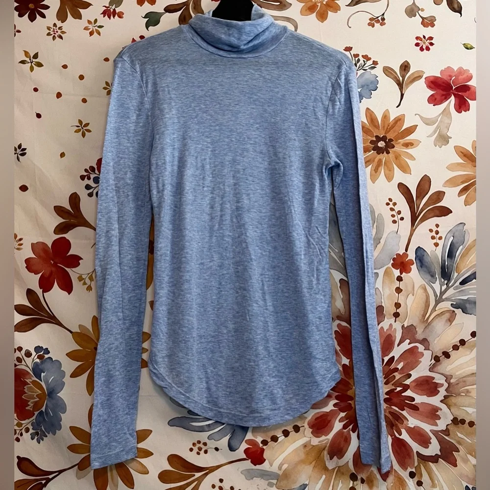 J. Crew Womens  L Collection Sky Blue Sheer Spring Lightweight Turtlneck Preppy